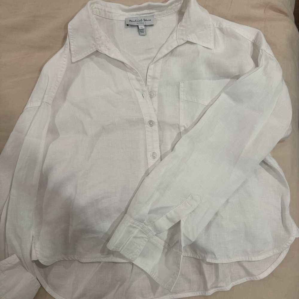 Michael Stars White Casual Button Down Shirt